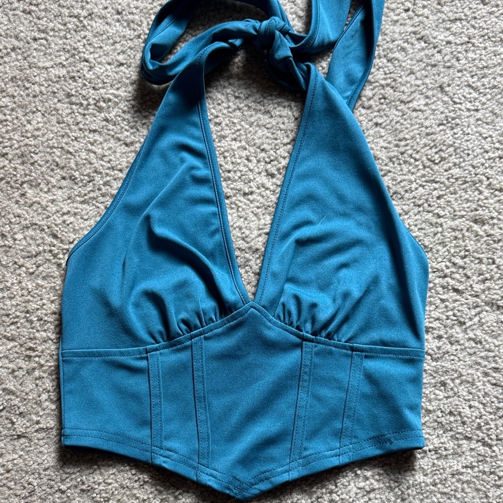 Women's Corset Style Halter Bralette in Teal